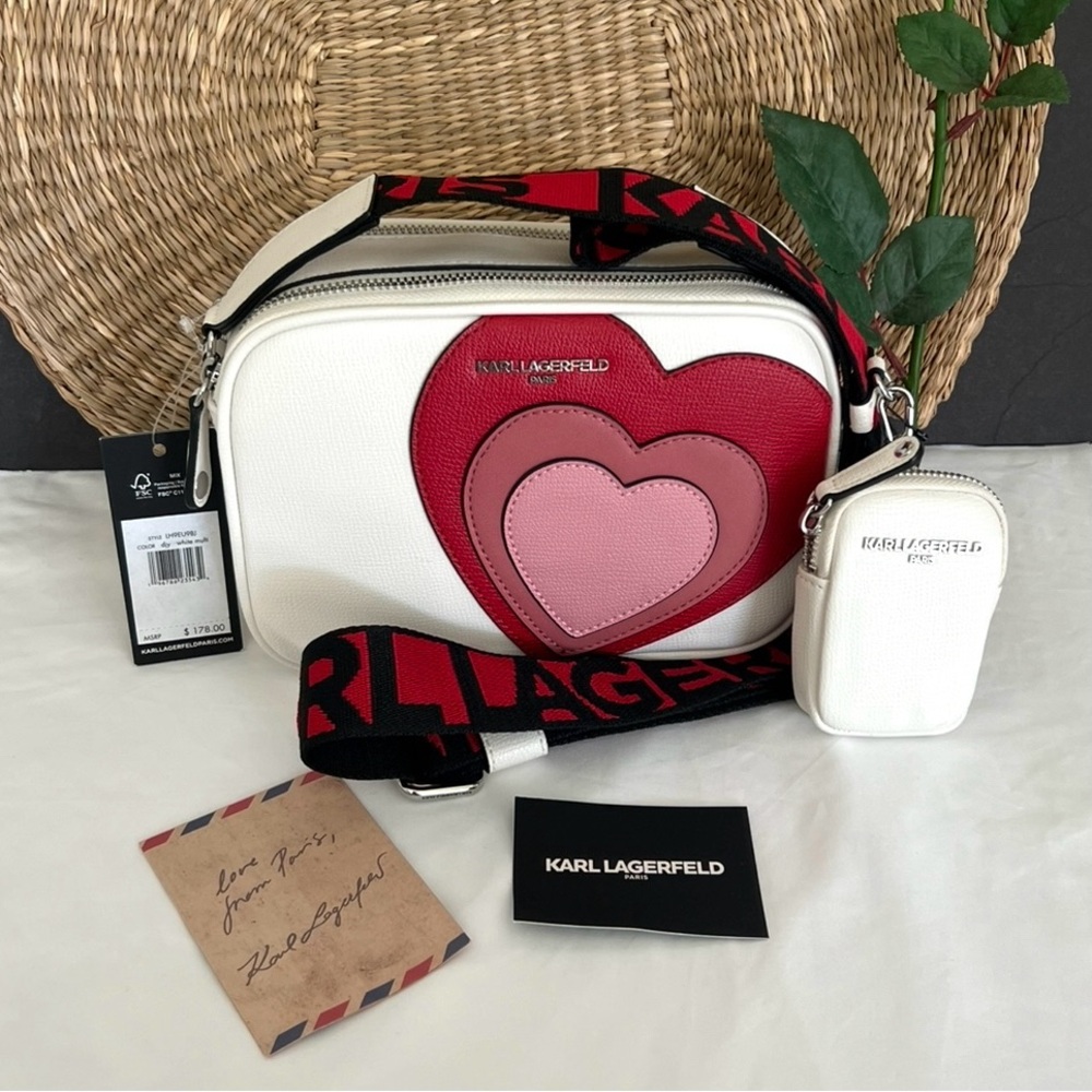 NWT Karl Lagerfeld Red and White Crossbody with Heart - Picture 2 of 5